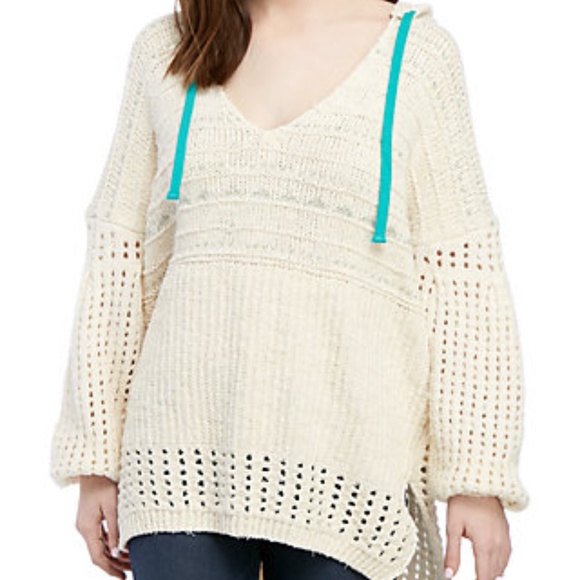 Free People Sweaters - FREE PEOPLE hooded v-neck crochet sweater NWT